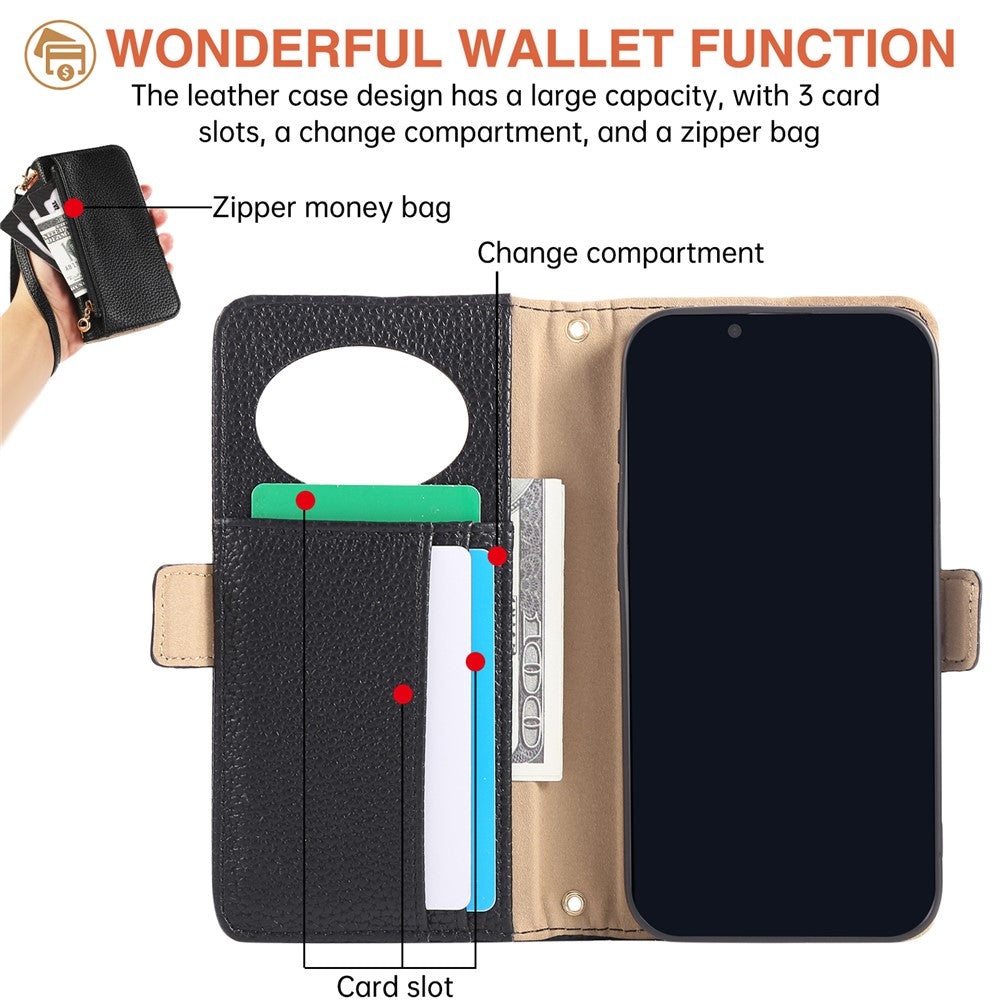 For iPhone 17th / 16th Wallet Phone Case Shockproof TPU+PU Leather Flip Cover with Mirror, Strap
