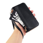 For iPhone 17th / 16th Wallet Phone Case Shockproof TPU+PU Leather Flip Cover with Mirror, Strap