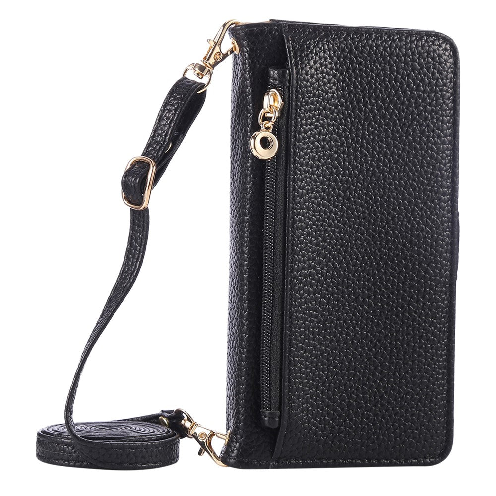 For iPhone 17th / 16th Wallet Phone Case Shockproof TPU+PU Leather Flip Cover with Mirror, Strap