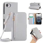 For iPhone 17th / 16th Wallet Phone Case Shockproof TPU+PU Leather Flip Cover with Mirror, Strap
