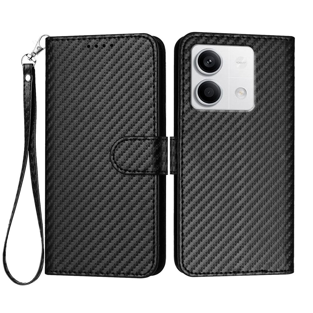 Xiaomi Redmi Note 13 5G (Kina) / Xiaomi Redmi Note 13 5G Plånboksfodral med rem Mobilskal i läder med kolfibertextur