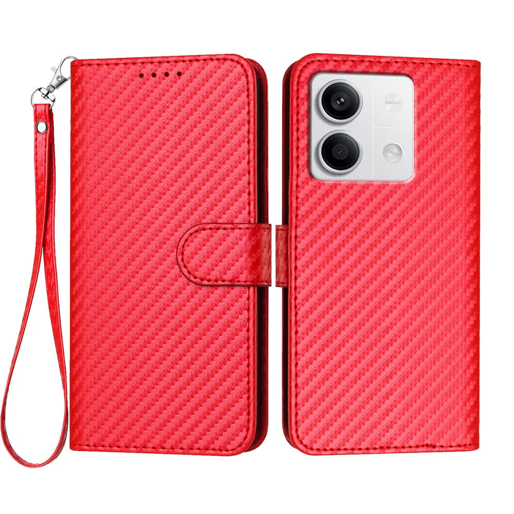 Xiaomi Redmi Note 13 5G (Kina) / Xiaomi Redmi Note 13 5G Plånboksfodral med rem Mobilskal i läder med kolfibertextur