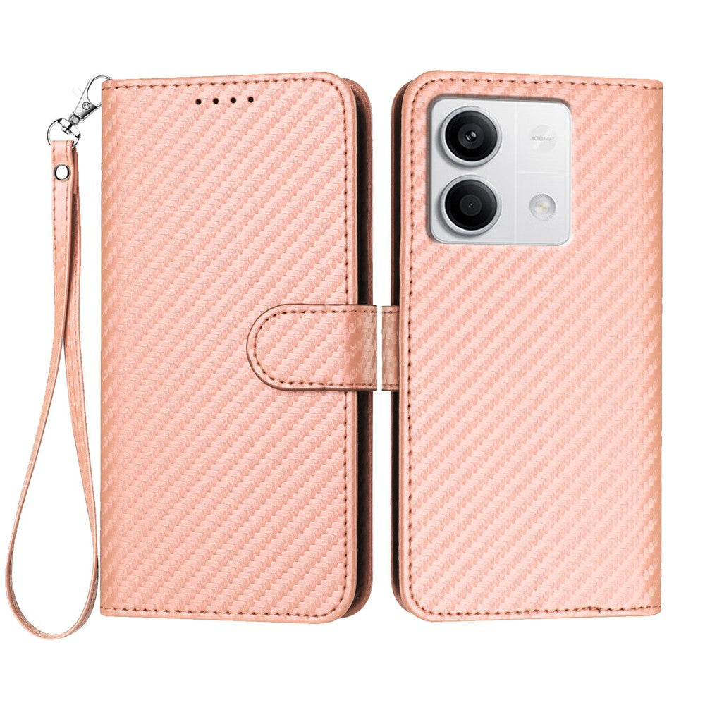 Xiaomi Redmi Note 13 5G (Kina) / Xiaomi Redmi Note 13 5G Plånboksfodral med rem Mobilskal i läder med kolfibertextur