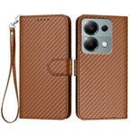 For Xiaomi Poco M6 Pro 4G / Xiaomi Redmi Note 13 Pro 4G Wallet Case with Strap Carbon Fiber Texture Leather Mobile Cover