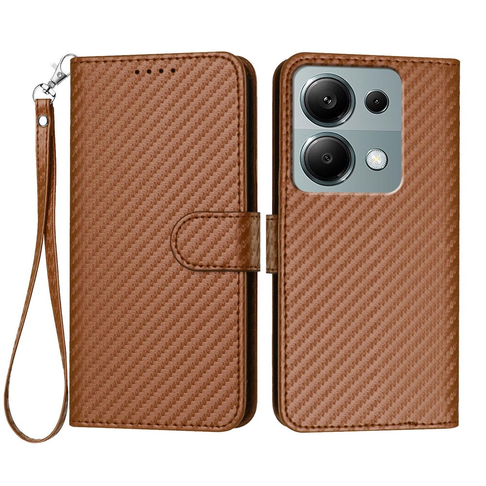 For Xiaomi Poco M6 Pro 4G / Xiaomi Redmi Note 13 Pro 4G Wallet Case with Strap Carbon Fiber Texture Leather Mobile Cover