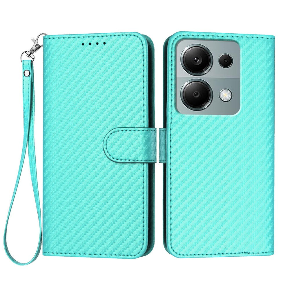 For Xiaomi Poco M6 Pro 4G / Xiaomi Redmi Note 13 Pro 4G Wallet Case with Strap Carbon Fiber Texture Leather Mobile Cover