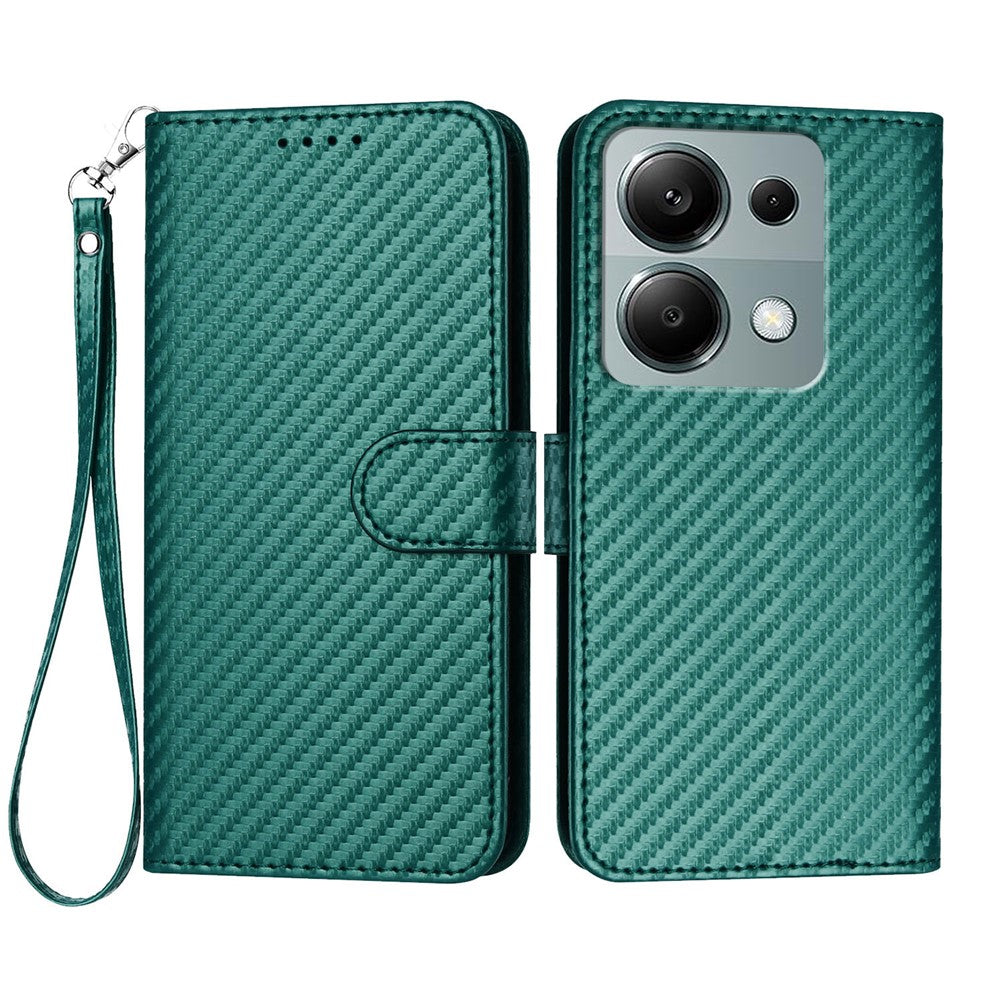 For Xiaomi Poco M6 Pro 4G / Xiaomi Redmi Note 13 Pro 4G Wallet Case with Strap Carbon Fiber Texture Leather Mobile Cover