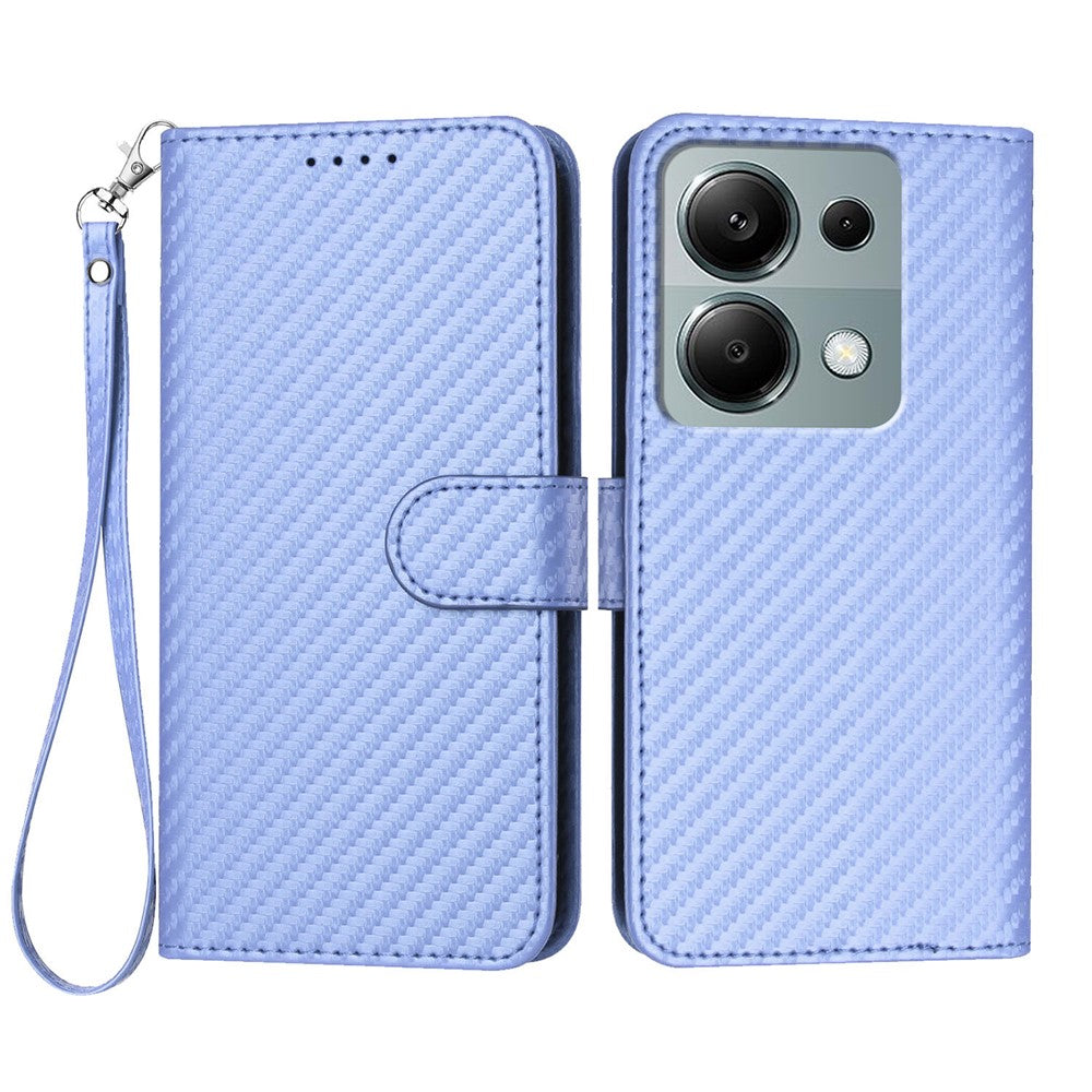 For Xiaomi Poco M6 Pro 4G / Xiaomi Redmi Note 13 Pro 4G Wallet Case with Strap Carbon Fiber Texture Leather Mobile Cover