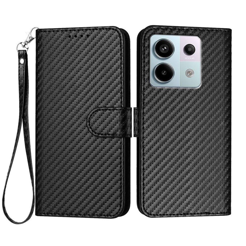 Xiaomi Poco X6 5G / Xiaomi Redmi Note 13 Pro 5G Plånboksfodral med rem Mobilskal i läder med kolfibertextur