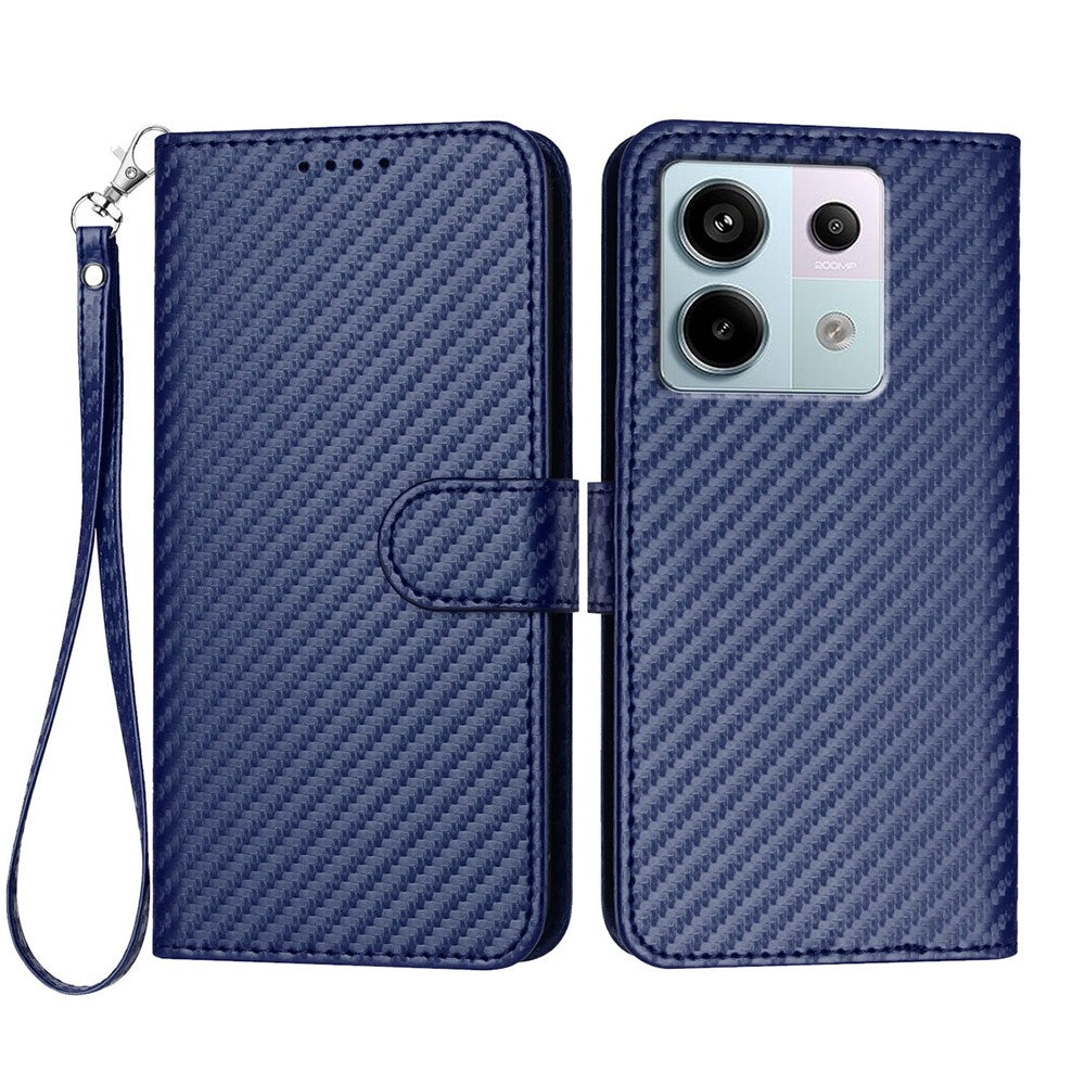 Xiaomi Poco X6 5G / Xiaomi Redmi Note 13 Pro 5G Plånboksfodral med rem Mobilskal i läder med kolfibertextur