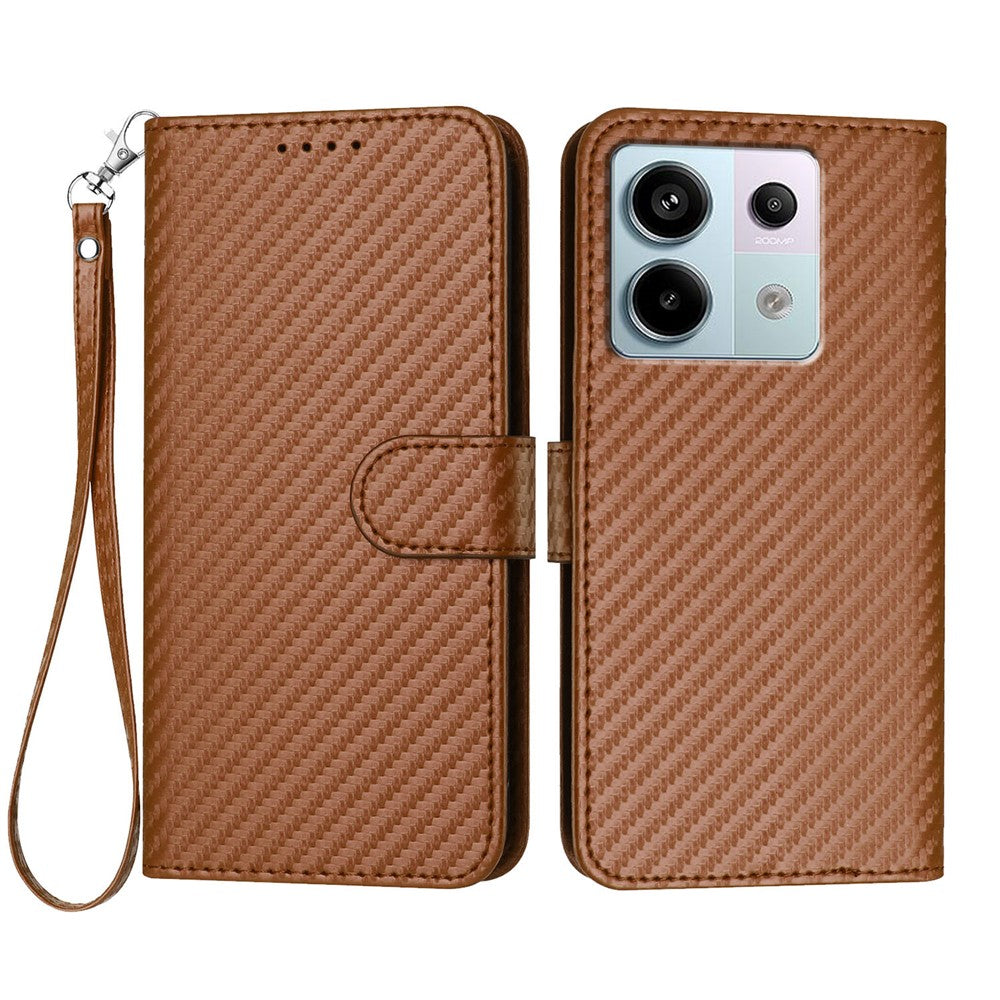 For Xiaomi Poco X6 5G / Xiaomi Redmi Note 13 Pro 5G Wallet Case with Strap Carbon Fiber Texture Leather Mobile Cover