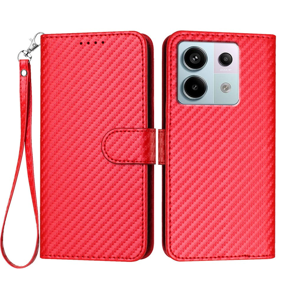 Xiaomi Poco X6 5G / Xiaomi Redmi Note 13 Pro 5G Plånboksfodral med rem Mobilskal i läder med kolfibertextur