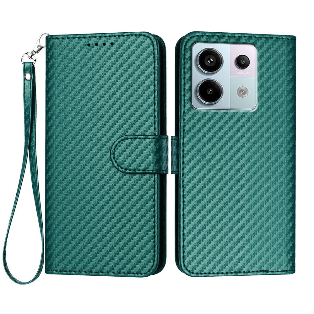 Xiaomi Poco X6 5G / Xiaomi Redmi Note 13 Pro 5G Plånboksfodral med rem Mobilskal i läder med kolfibertextur