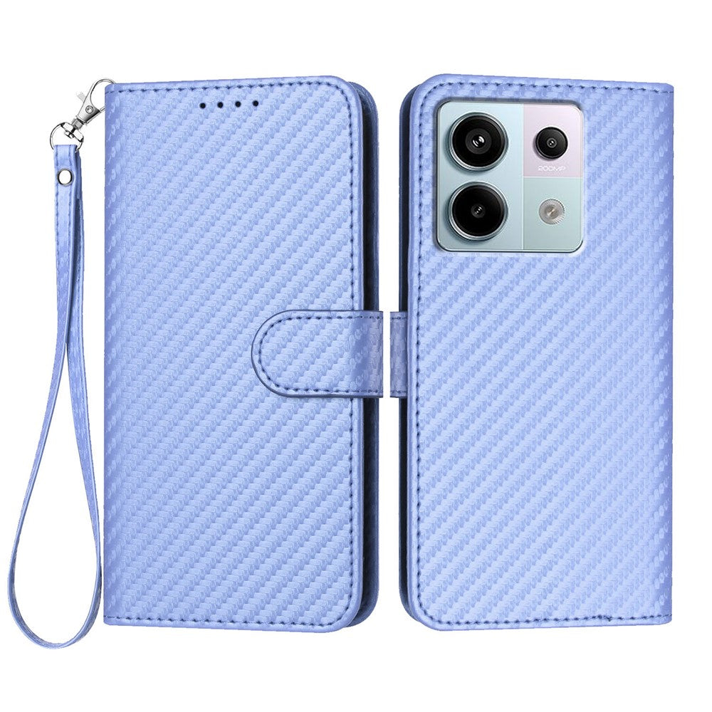 Xiaomi Poco X6 5G / Xiaomi Redmi Note 13 Pro 5G Plånboksfodral med rem Mobilskal i läder med kolfibertextur