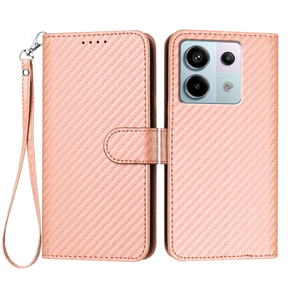 Xiaomi Poco X6 5G / Xiaomi Redmi Note 13 Pro 5G Plånboksfodral med rem Mobilskal i läder med kolfibertextur