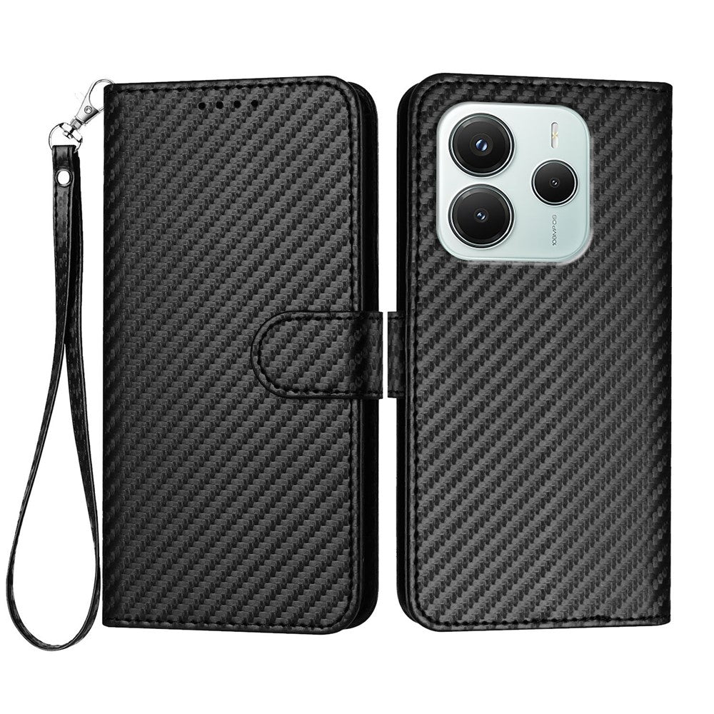 Xiaomi Redmi Note 14 4G (164.84mm) Plånboksfodral med rem Mobilskal i läder med kolfibertextur