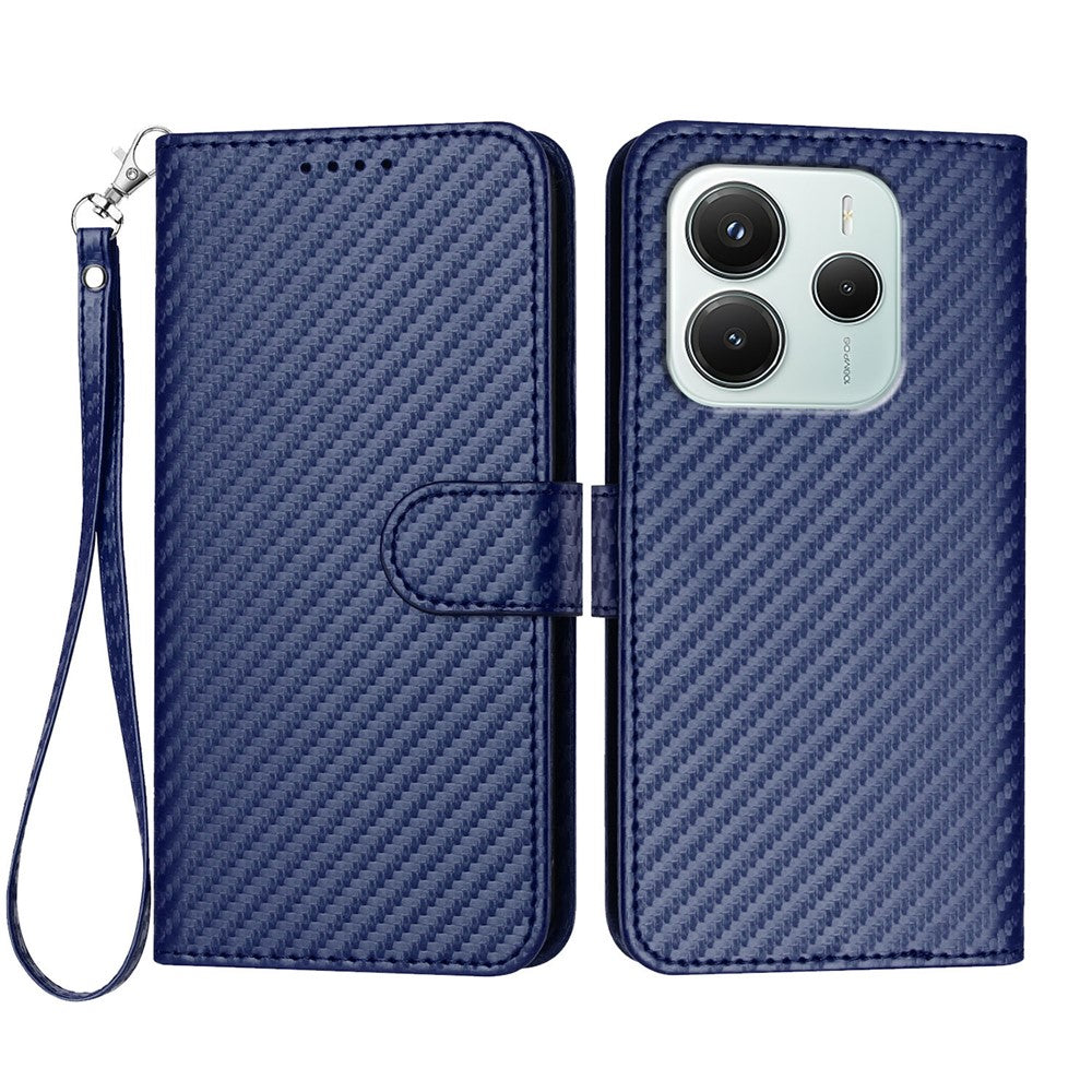 Xiaomi Redmi Note 14 4G (164.84mm) Plånboksfodral med rem Mobilskal i läder med kolfibertextur