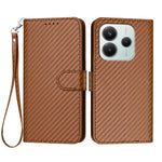 For Xiaomi Redmi Note 14 4G (164.84mm) Wallet Case with Strap Carbon Fiber Texture Leather Mobile Cover