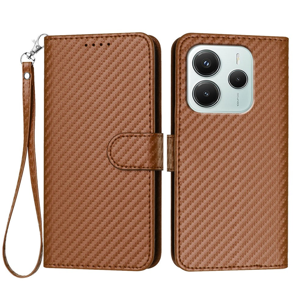 Xiaomi Redmi Note 14 4G (164.84mm) Plånboksfodral med rem Mobilskal i läder med kolfibertextur