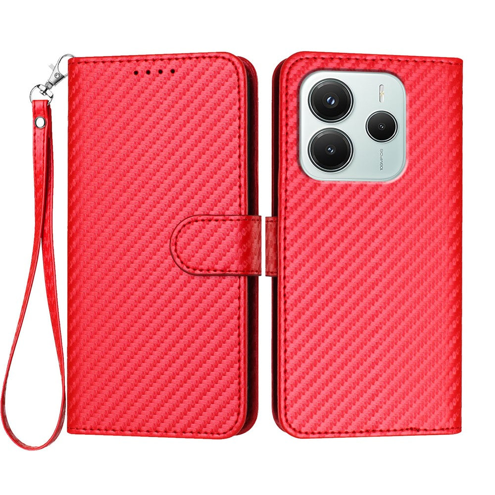 Xiaomi Redmi Note 14 4G (164.84mm) Plånboksfodral med rem Mobilskal i läder med kolfibertextur