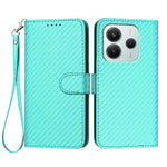 For Xiaomi Redmi Note 14 4G (164.84mm) Wallet Case with Strap Carbon Fiber Texture Leather Mobile Cover