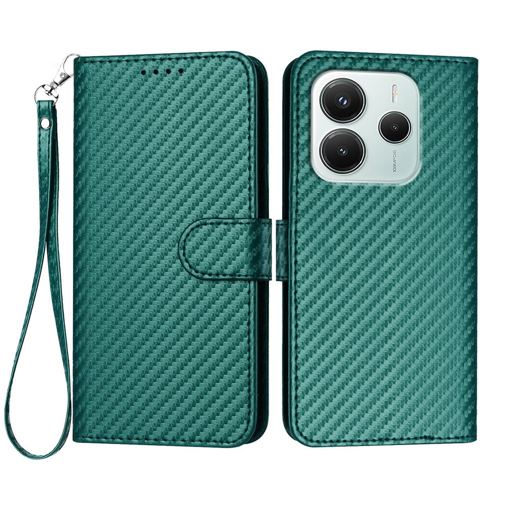 Xiaomi Redmi Note 14 4G (164.84mm) Plånboksfodral med rem Mobilskal i läder med kolfibertextur
