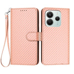 For Xiaomi Redmi Note 14 4G (164.84mm) Wallet Case with Strap Carbon Fiber Texture Leather Mobile Cover