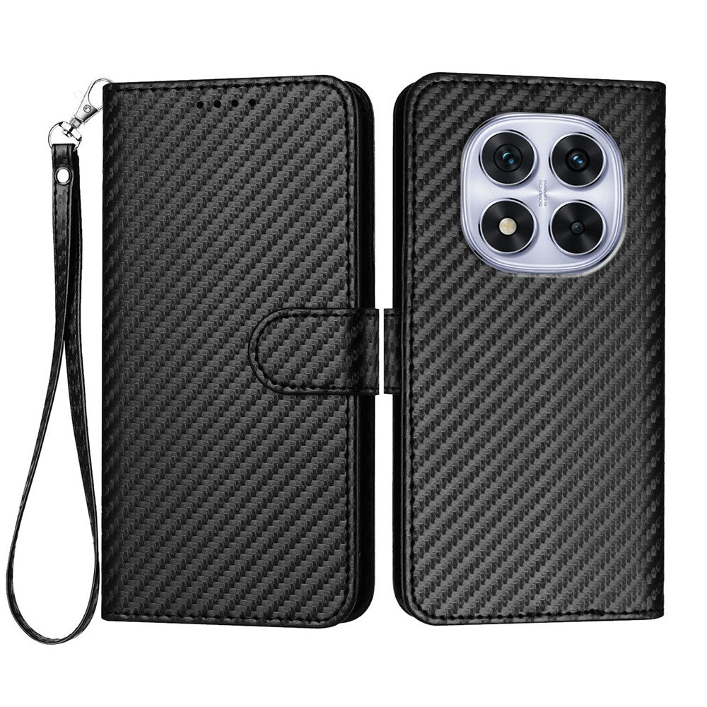 For Xiaomi Redmi Note 14 Pro 4G Wallet Case with Strap Carbon Fiber Texture Leather Mobile Cover