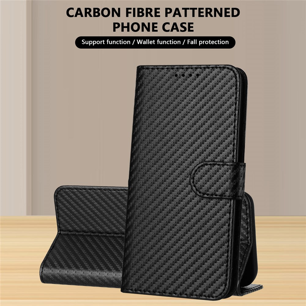 For Xiaomi Redmi Note 14 Pro 4G Wallet Case with Strap Carbon Fiber Texture Leather Mobile Cover