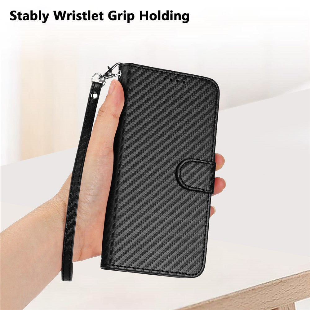 For Xiaomi Redmi Note 14 Pro 4G Wallet Case with Strap Carbon Fiber Texture Leather Mobile Cover