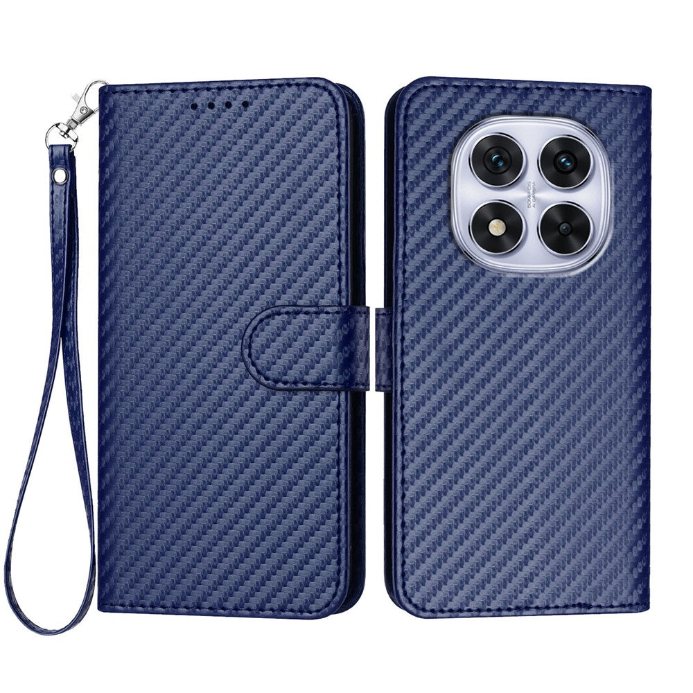 For Xiaomi Redmi Note 14 Pro 4G Wallet Case with Strap Carbon Fiber Texture Leather Mobile Cover