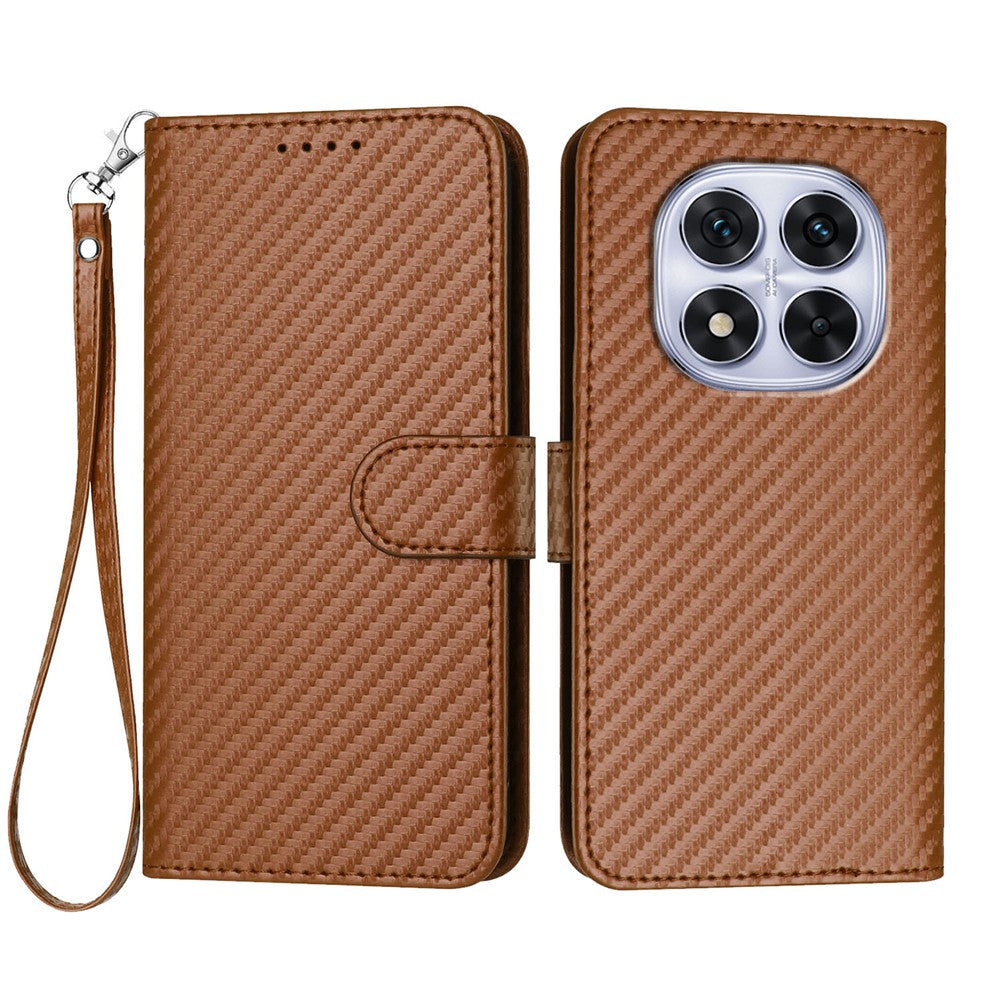 For Xiaomi Redmi Note 14 Pro 4G Wallet Case with Strap Carbon Fiber Texture Leather Mobile Cover