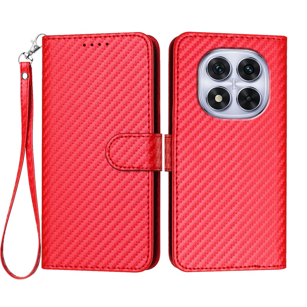 For Xiaomi Redmi Note 14 Pro 4G Wallet Case with Strap Carbon Fiber Texture Leather Mobile Cover