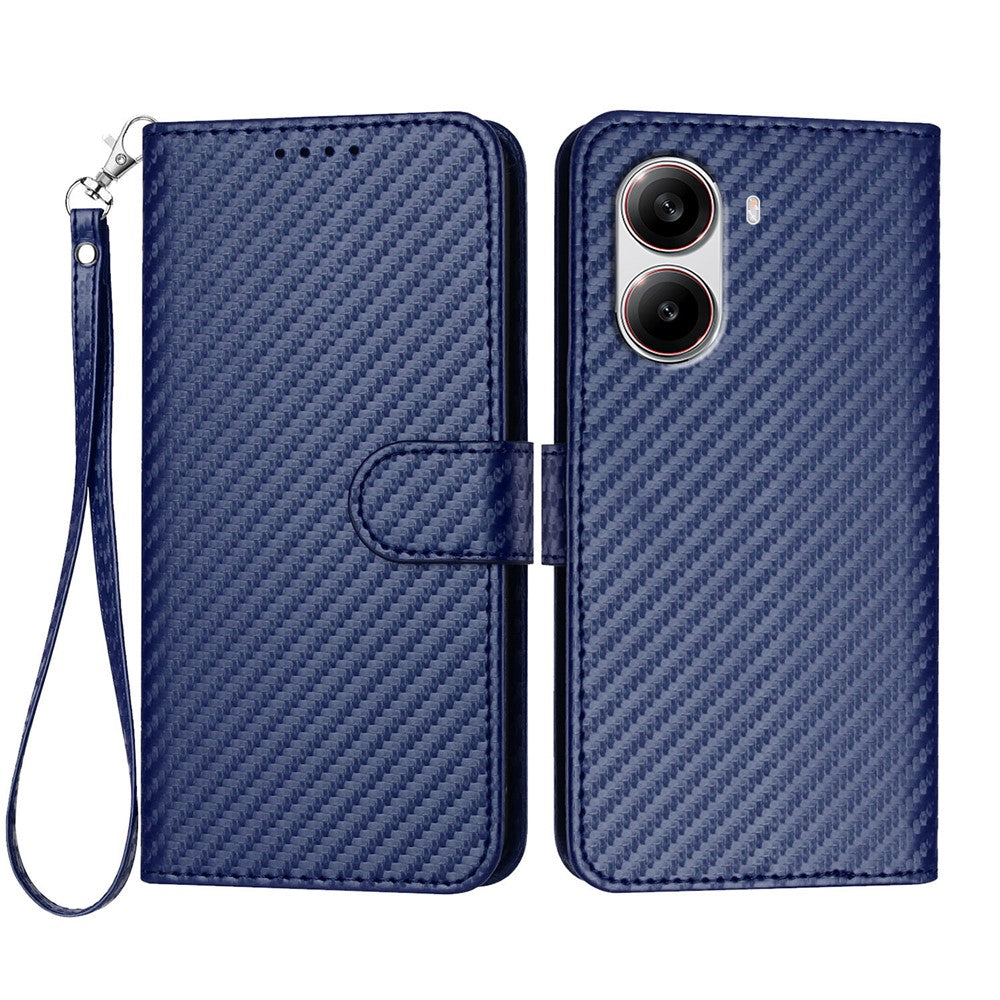 For Xiaomi Redmi Turbo 4 5G / Xiaomi Poco X7 Pro 5G Wallet Case with Strap Carbon Fiber Texture Leather Mobile Cover