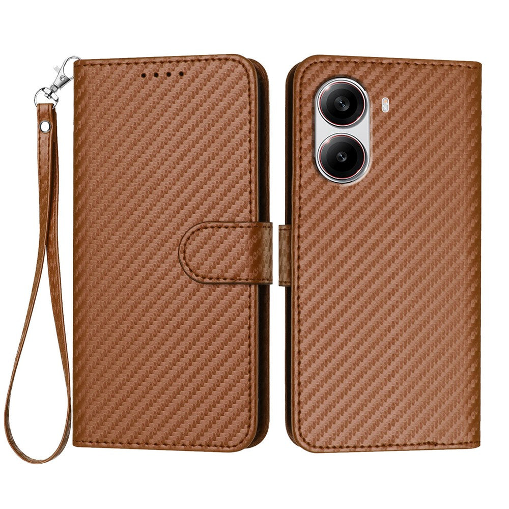 For Xiaomi Redmi Turbo 4 5G / Xiaomi Poco X7 Pro 5G Wallet Case with Strap Carbon Fiber Texture Leather Mobile Cover