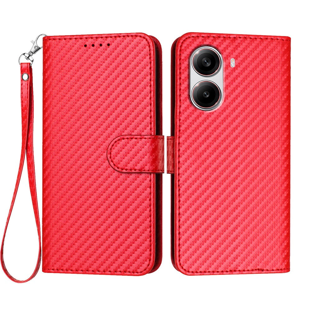 For Xiaomi Redmi Turbo 4 5G / Xiaomi Poco X7 Pro 5G Wallet Case with Strap Carbon Fiber Texture Leather Mobile Cover