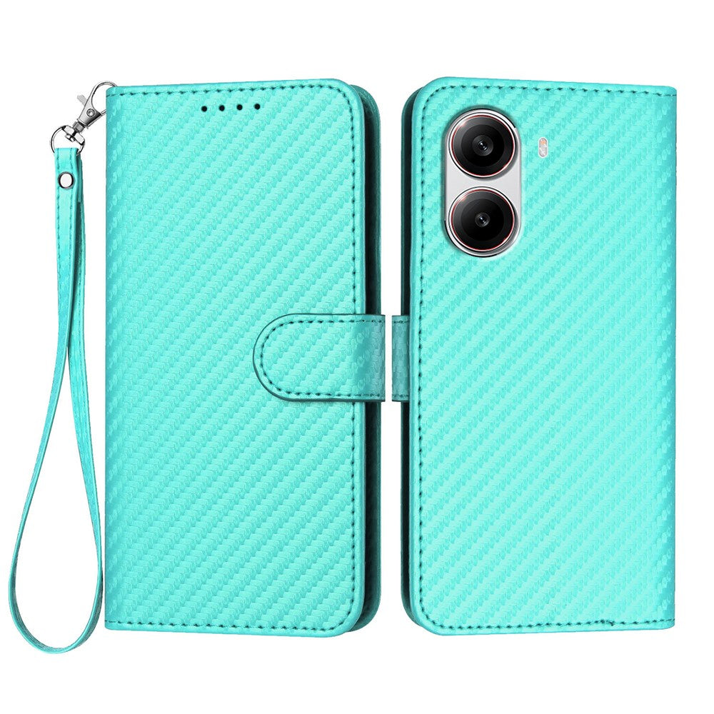 For Xiaomi Redmi Turbo 4 5G / Xiaomi Poco X7 Pro 5G Wallet Case with Strap Carbon Fiber Texture Leather Mobile Cover