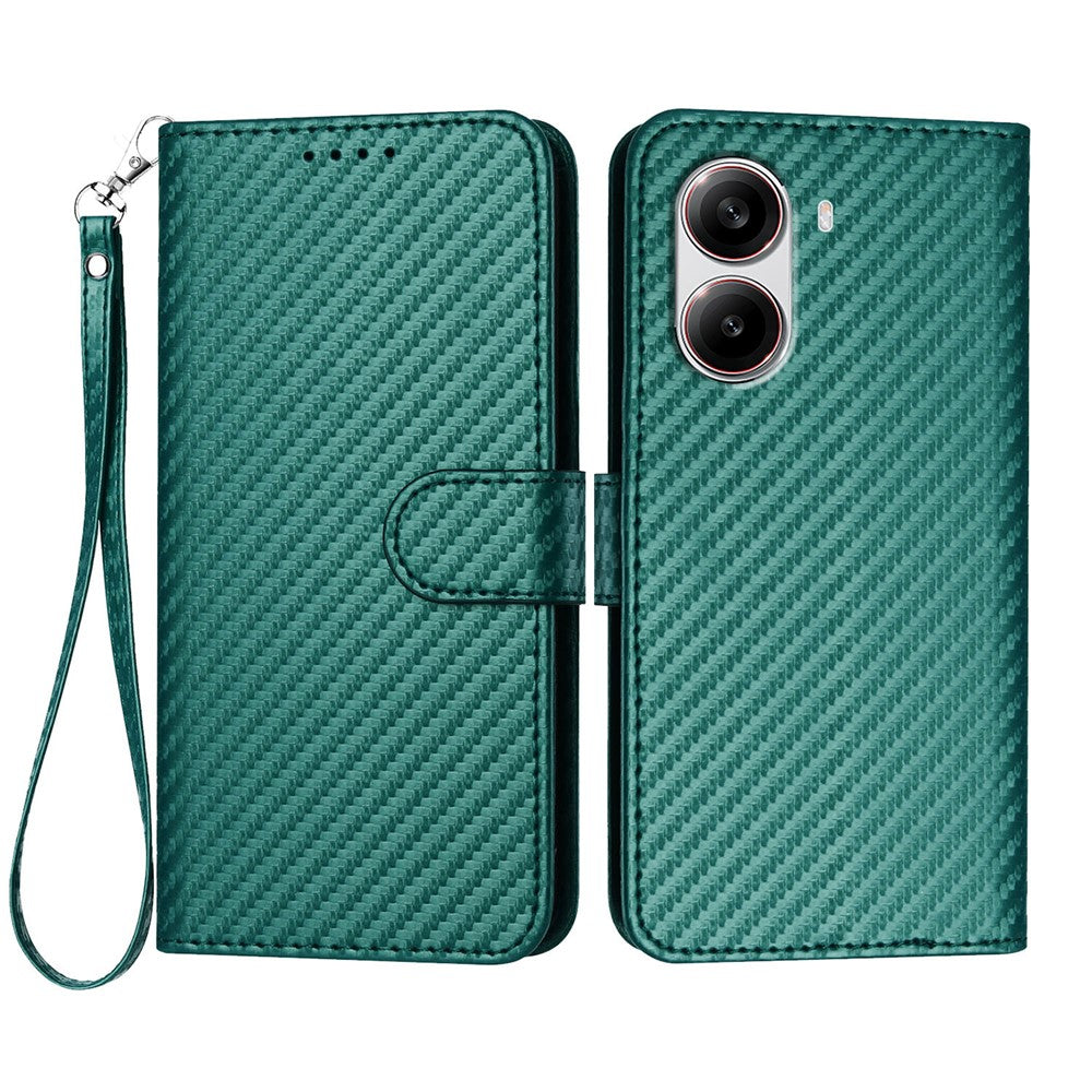 For Xiaomi Redmi Turbo 4 5G / Xiaomi Poco X7 Pro 5G Wallet Case with Strap Carbon Fiber Texture Leather Mobile Cover