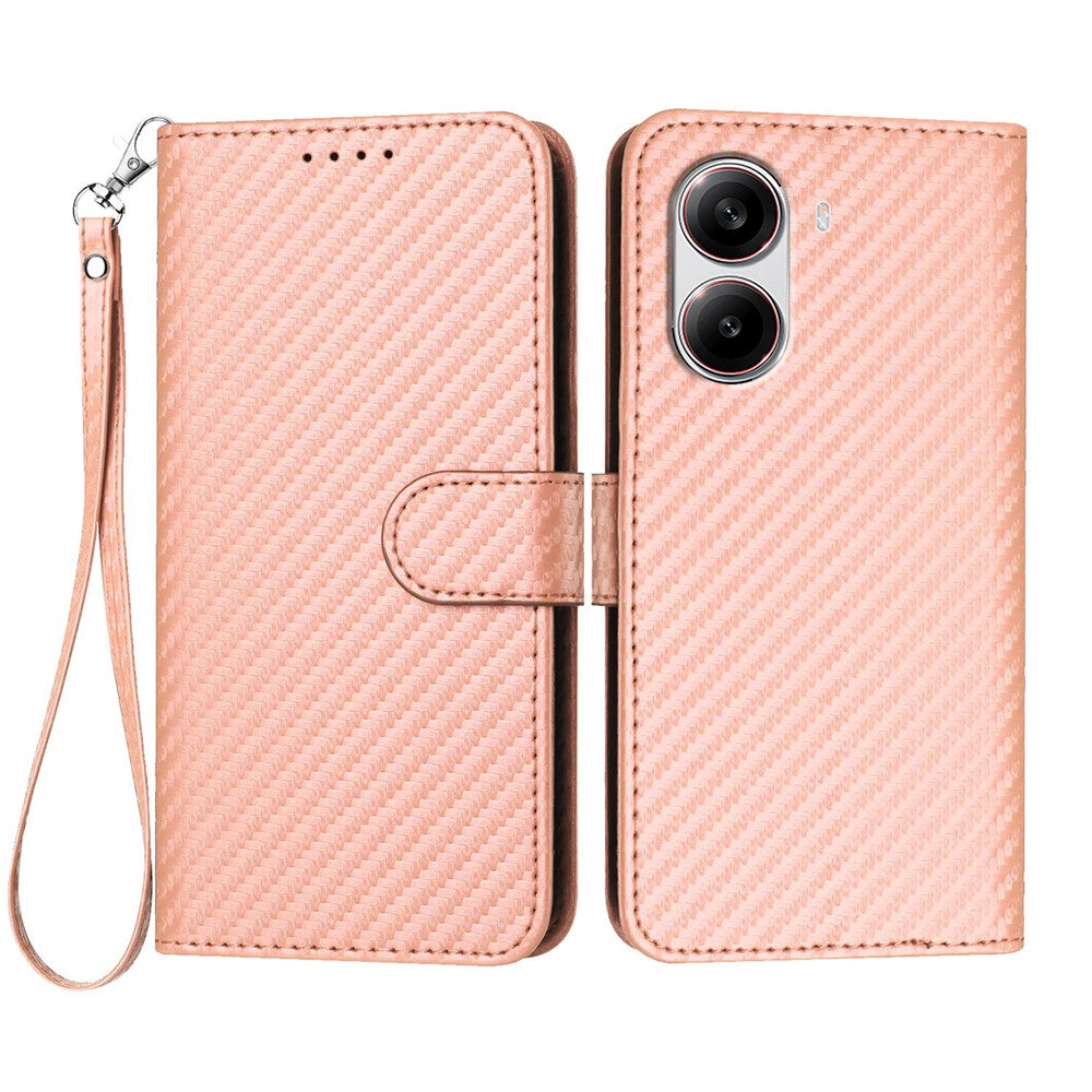 For Xiaomi Redmi Turbo 4 5G / Xiaomi Poco X7 Pro 5G Wallet Case with Strap Carbon Fiber Texture Leather Mobile Cover