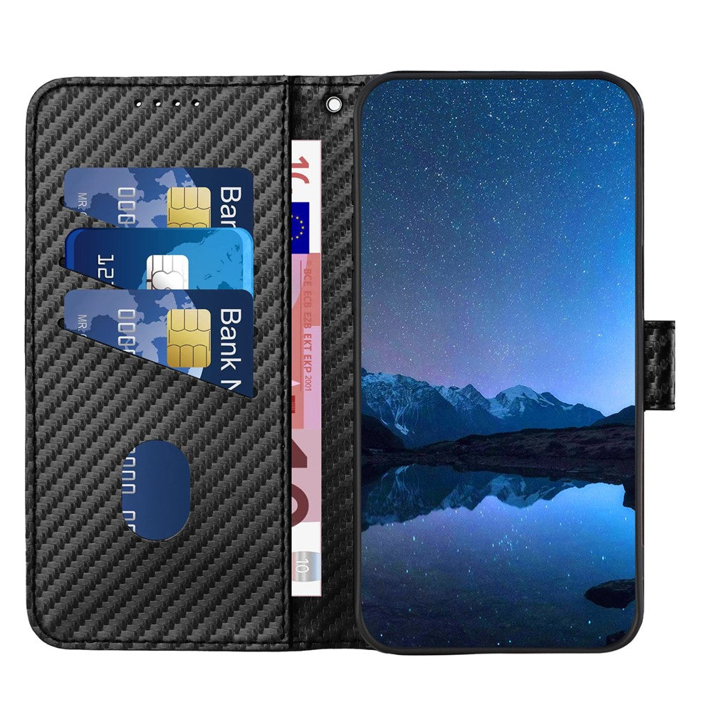 For Xiaomi 15 Ultra Wallet Case with Strap Carbon Fiber Texture Leather Mobile Cover