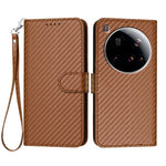 For Xiaomi 15 Ultra Wallet Case with Strap Carbon Fiber Texture Leather Mobile Cover