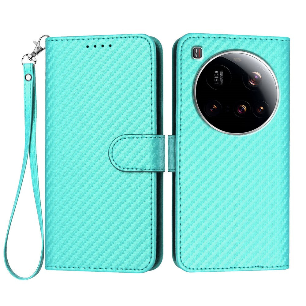 For Xiaomi 15 Ultra Wallet Case with Strap Carbon Fiber Texture Leather Mobile Cover