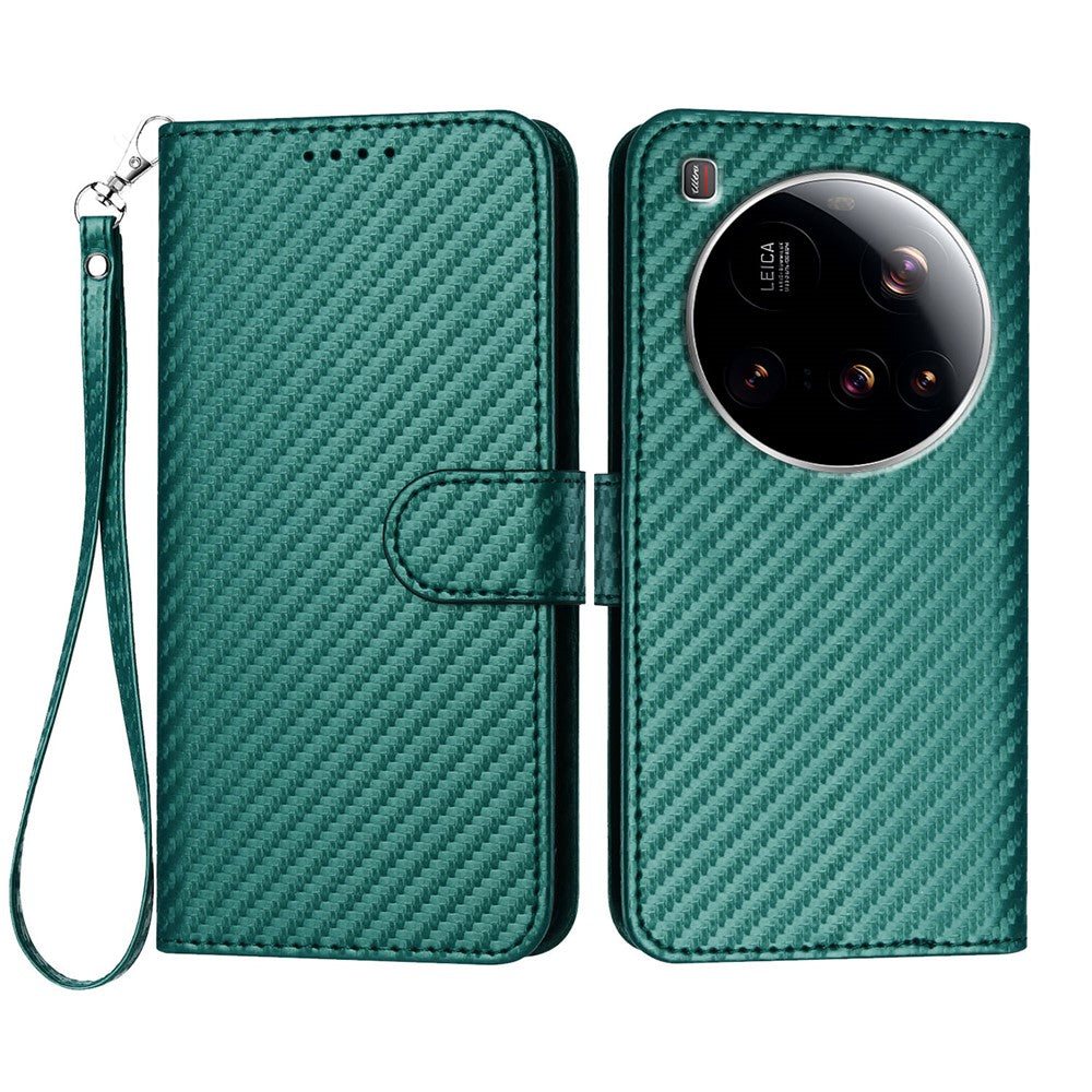 For Xiaomi 15 Ultra Wallet Case with Strap Carbon Fiber Texture Leather Mobile Cover