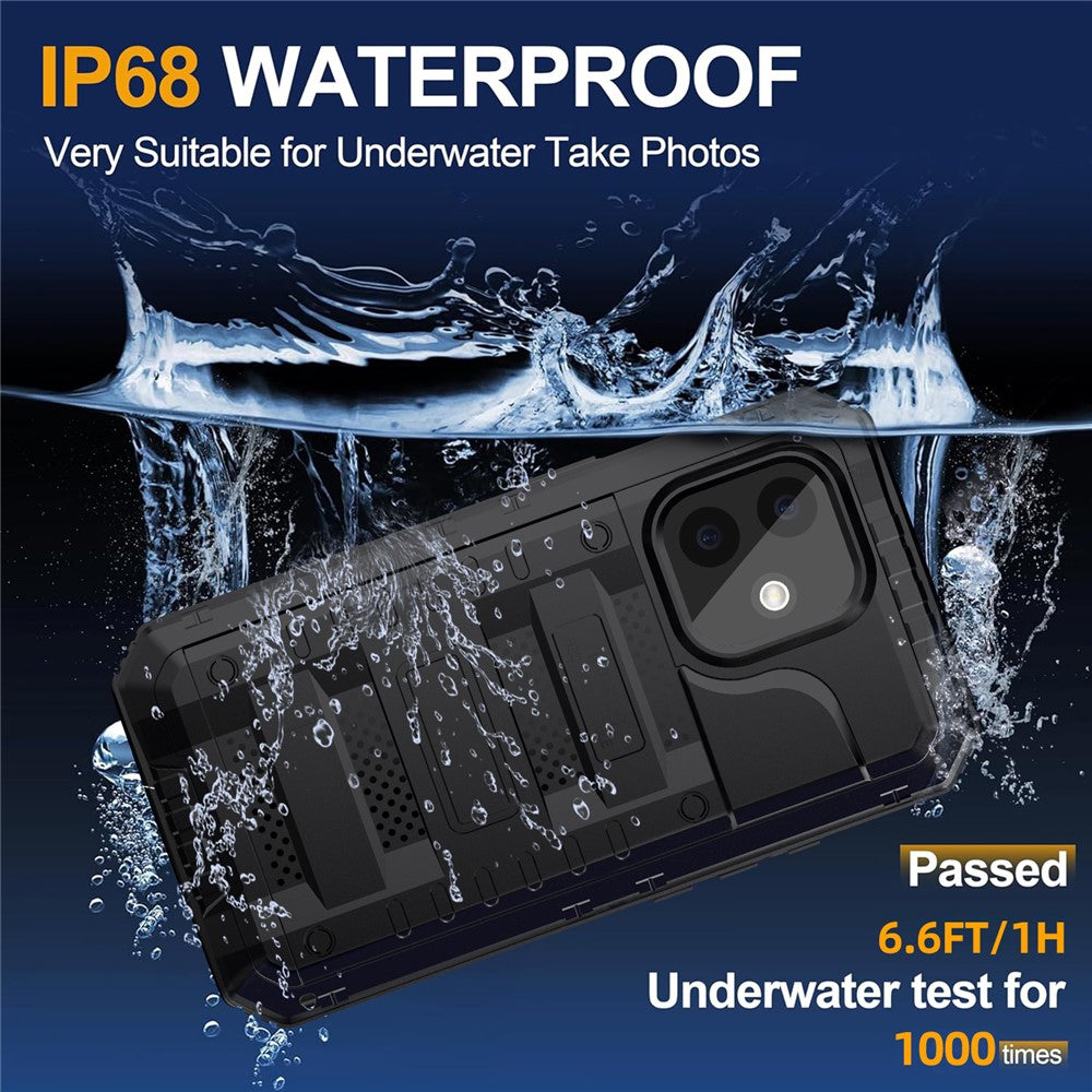 IP68 Waterproof Phone Case for iPhone 16 Metal + Silicone Cover with Screen Protector