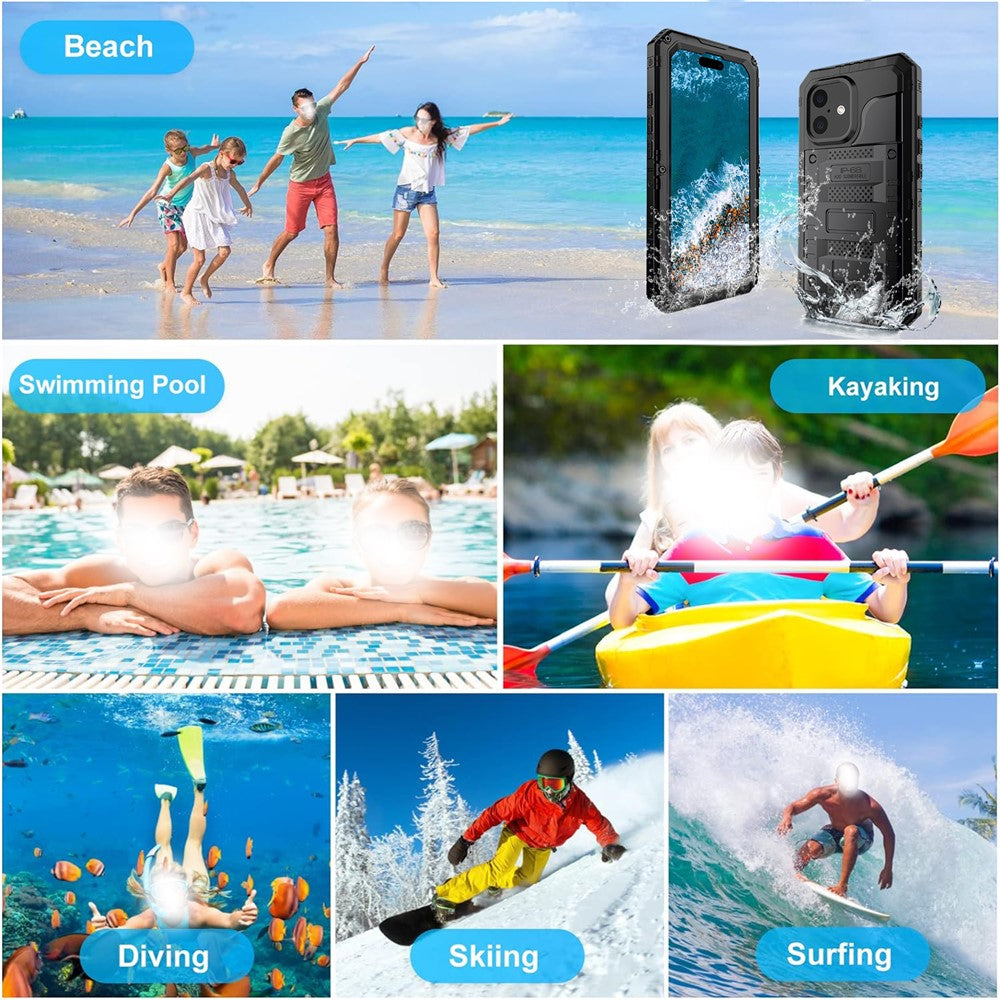 IP68 Waterproof Phone Case for iPhone 16 Metal + Silicone Cover with Screen Protector