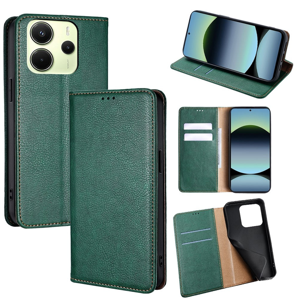 For Xiaomi Redmi Note 14 4G (163.25mm) Case Wallet PU Leather Magnetic Auto-Absorbed Phone Cover