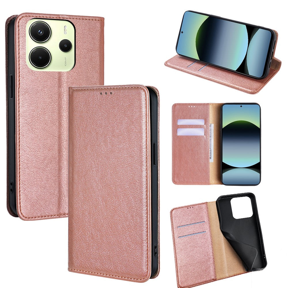 For Xiaomi Redmi Note 14 4G (163.25mm) Case Wallet PU Leather Magnetic Auto-Absorbed Phone Cover