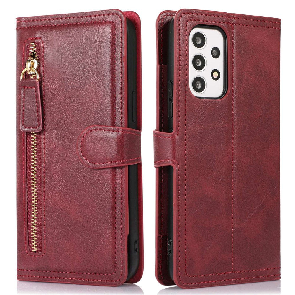 Zipper Pocket Phone Case For Samsung Galaxy A23 5G (Global Version) / 4G Shockproof PU Leather Phone Cover Wallet Stand with Magnetic Buckle