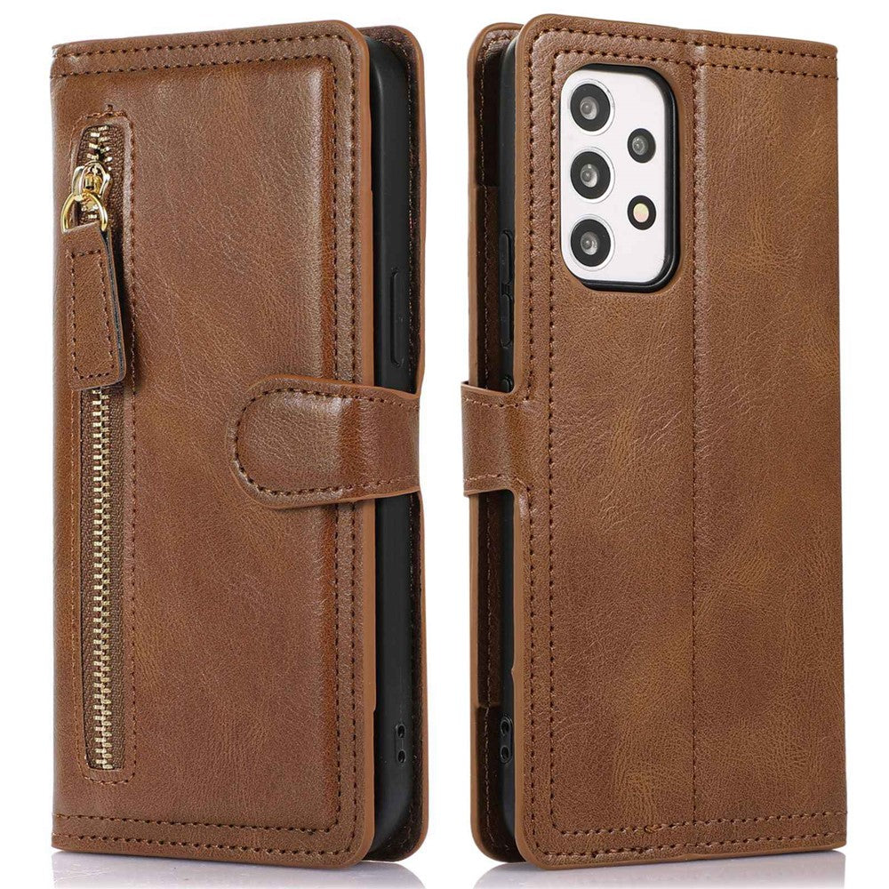 Zipper Pocket Phone Case For Samsung Galaxy A23 5G (Global Version) / 4G Shockproof PU Leather Phone Cover Wallet Stand with Magnetic Buckle