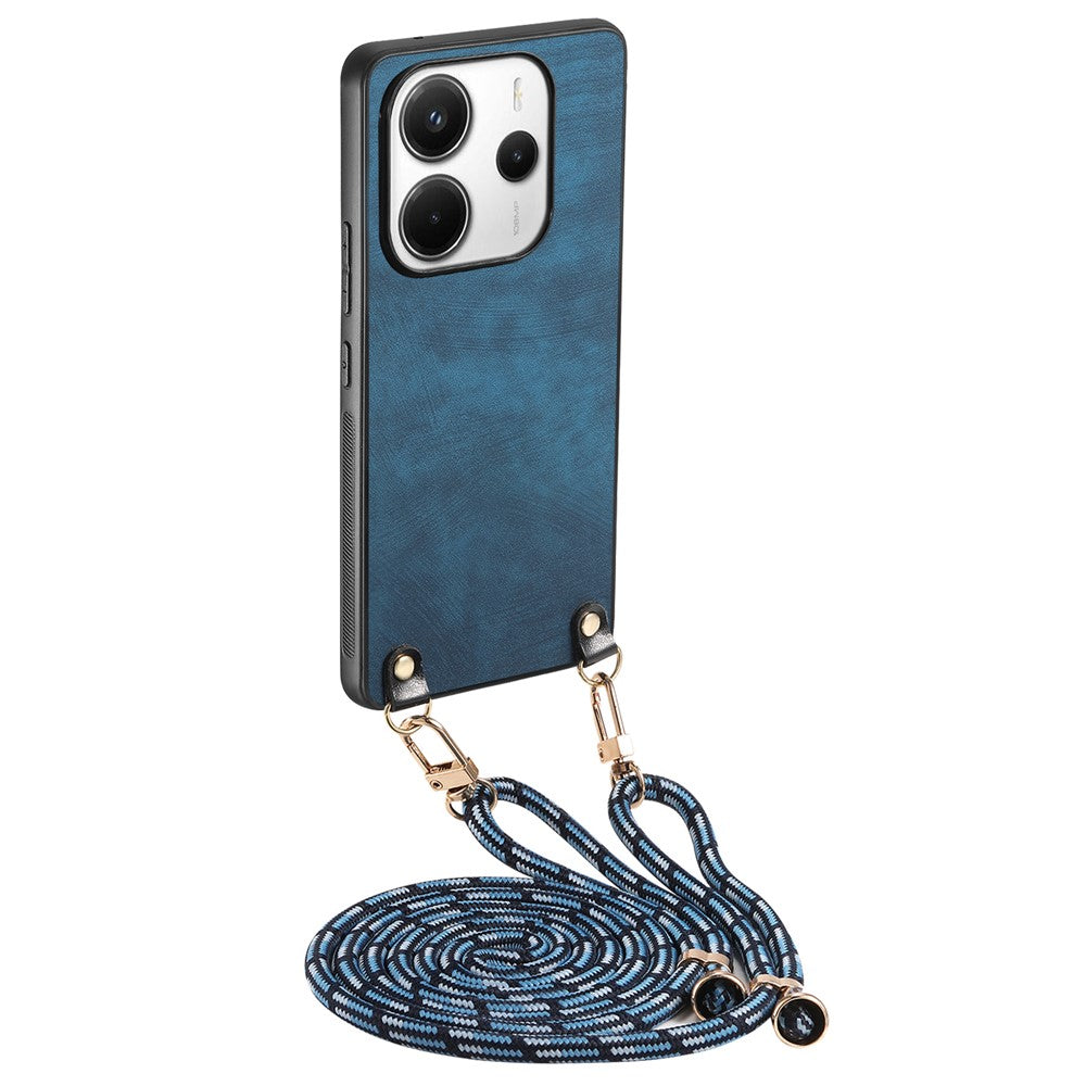 For Xiaomi Redmi Note 14 4G (163.25mm) Retro Leather Phone Back Cover with Adjustable Strap